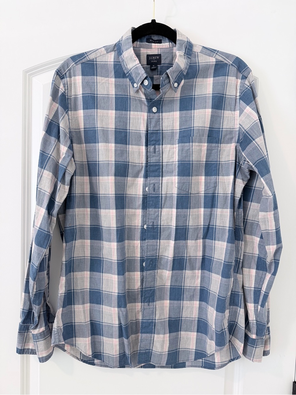 J. Crew Men's Slim Fit Blue White & Pink Plaid Button-Down Shirt Size Medium